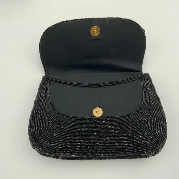 Elegant Vintage Black Beaded Evening Bag Clutch Handbag Marshall Fields - Picture 5 of 12